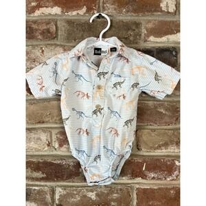 Boys Dinosaur Dress Bodysuit Size 3-6 Mo Button Down 100%‎ Cotton Short Sleeved